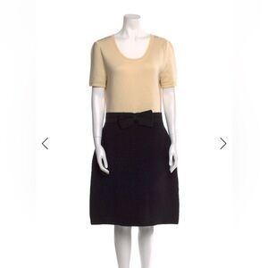 Kate Spade New York Wool Colorblock Bow Shift Dress Black & Beige Size L